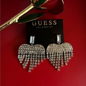Guess Silver and Crystal Drop Earrings